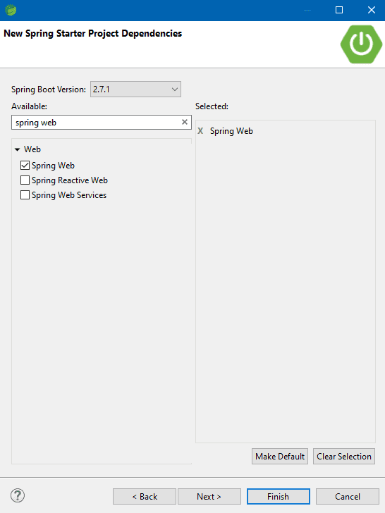 we choose the spring web dependency