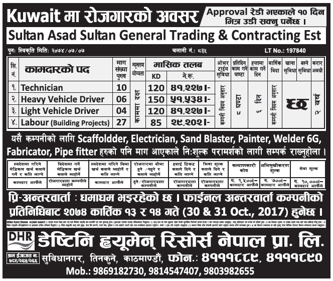 Jobs in Kuwait for Nepali, Salary Rs 51,534