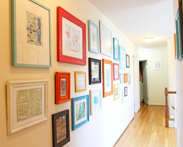 DIY Gallery Map Wall with colorful painted frames