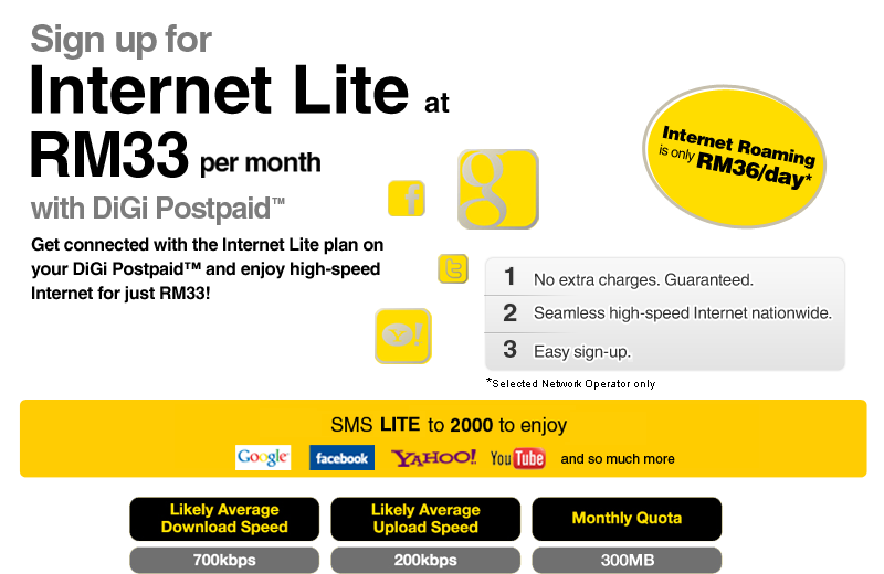OneVsOne: Internet Lite plan at rm33 only with DiGi Postpaid