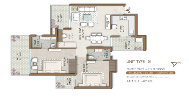 M3M Capital 113 2.5BHK Floor Plan