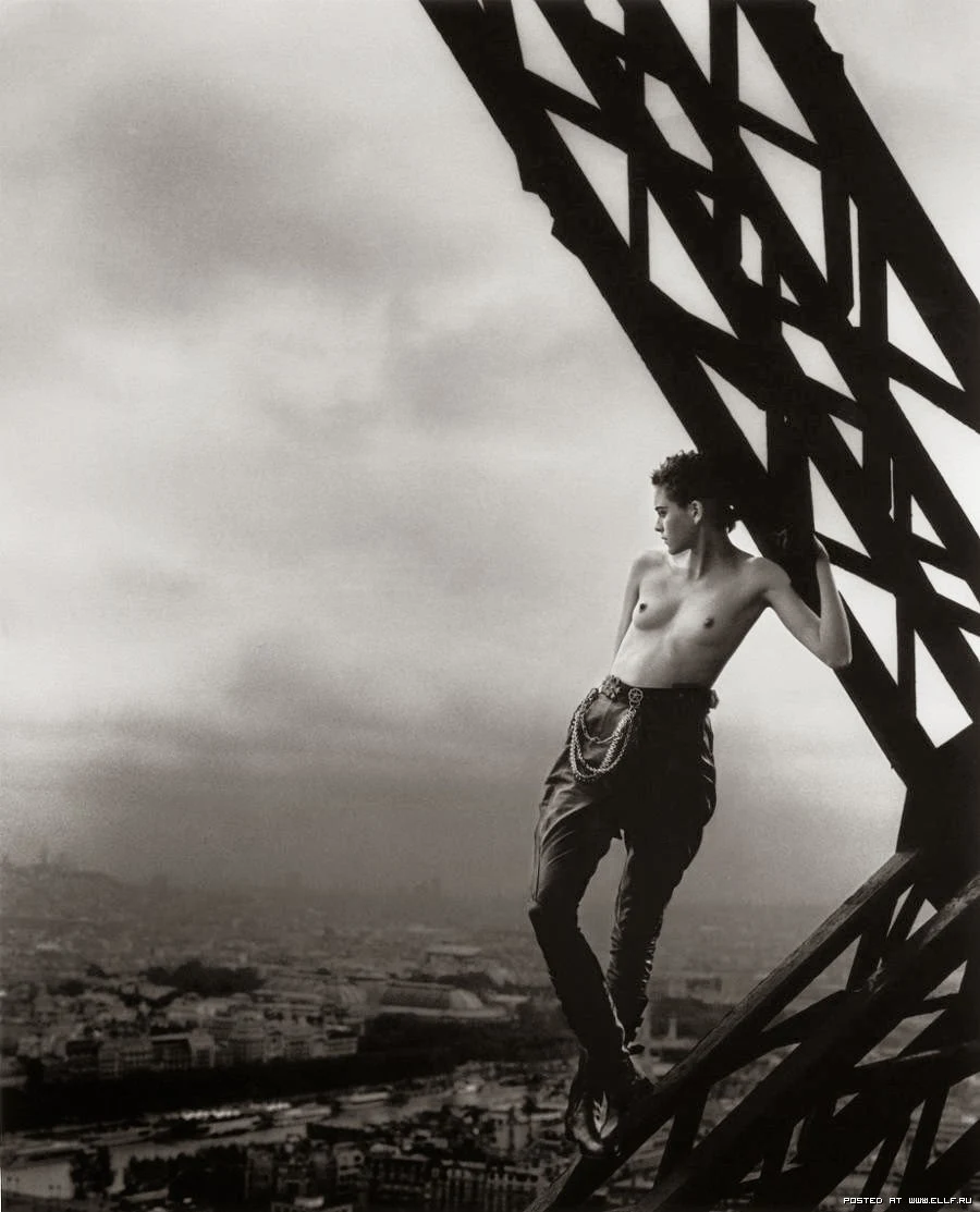 Peter Lindbergh Mathilde on the Eiffel Tower for Rolling Stone magazine, 1989