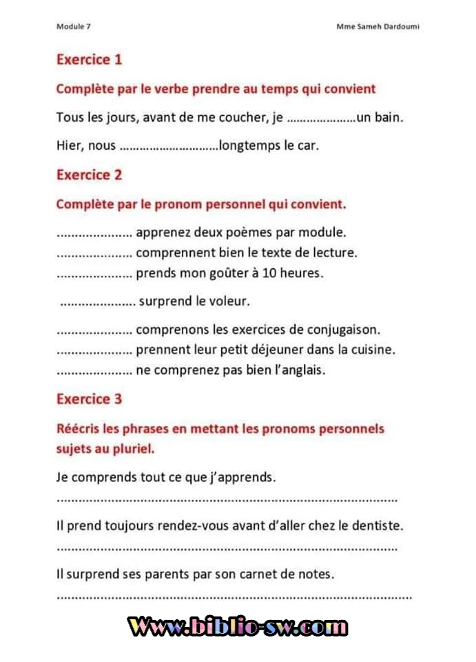 5ème année module 7:exercices de langue