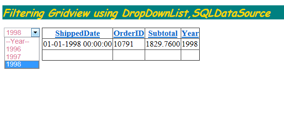 Filter GridView using DropDownList SQlDataSource C# VB.NET