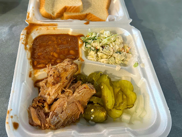 pulled pork barbecue with Texas side dishes, Vitek's Barbecue, Waco, TX