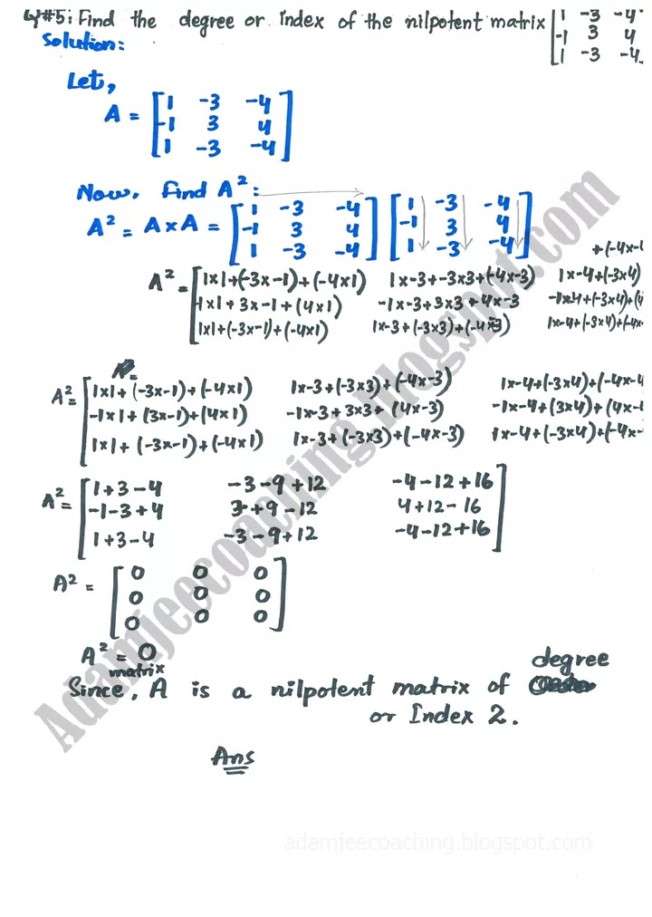 matrices-and-determinants-review-exercise-mathematics-11th