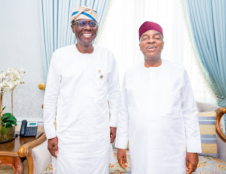 Governor of Lagos State, Babajide Sanwo-Olu, meets with Founder of Living Faith Church Worldwide, Bishop David Oyedepo, in Ota, Ogun State