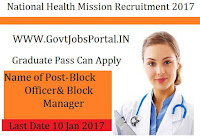 National Health Mission Recruitment 2017 for Block Manager Officer Post