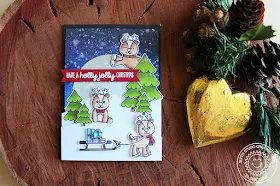 Sunny Studio Stamps: Gleeful Reindeer Moonlight Scene Holiday Christmas Card by Eloise Blue.