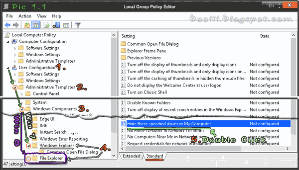 Windows 7,8 gpedit.msc (How to hide specified drives in computer)
