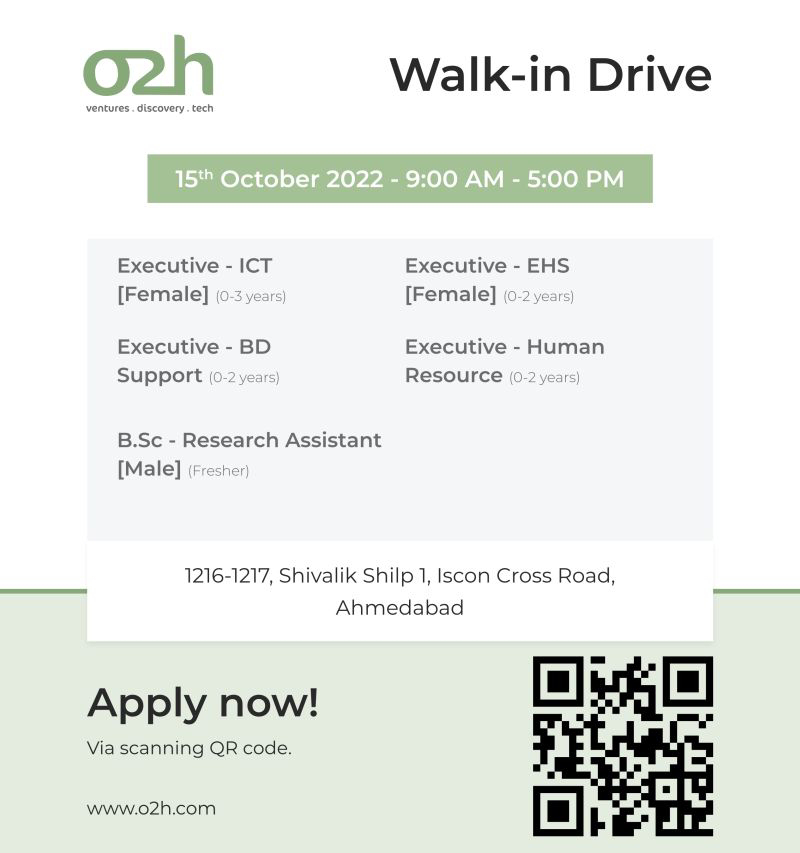 Job Available's for O2h Walk-In Interview for Fresher's & Experienced in ICT/ EHS/ BD/ Research Assistant