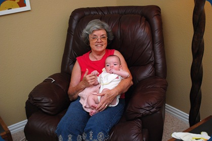 Grandma and Landers watching some baseball