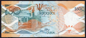 Barbados money currency 50 Dollars banknote 2013 Statue of the Right Excellent Errol Walton Barrow, Independence Square