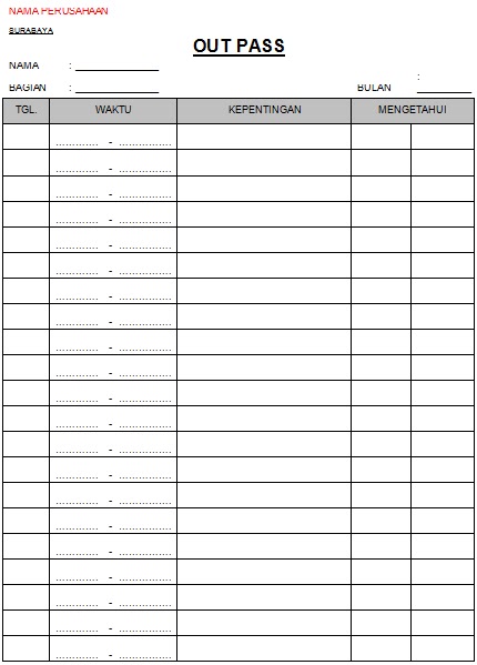 Contoh Form Surat Out Pass Perusahaan Swasta