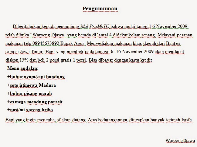 Pengertian dan Contoh Pengumuman 2018 Maret 2018 