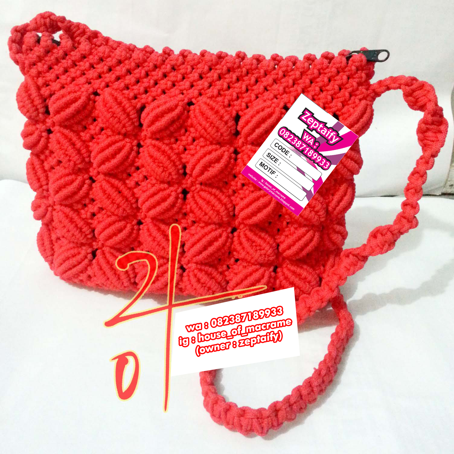  Tas  Tali  Kur  Motif  Bunga Kerang  Warna Merah ZA Galery 