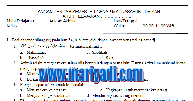 Bank Soal Aqidah Akhlak Mts Download Ruang Ilmu