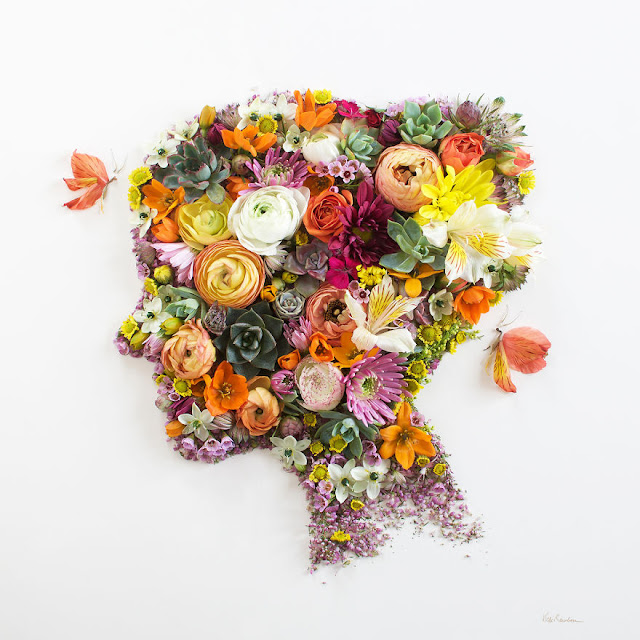 intricate portraits made from twigs and flowers