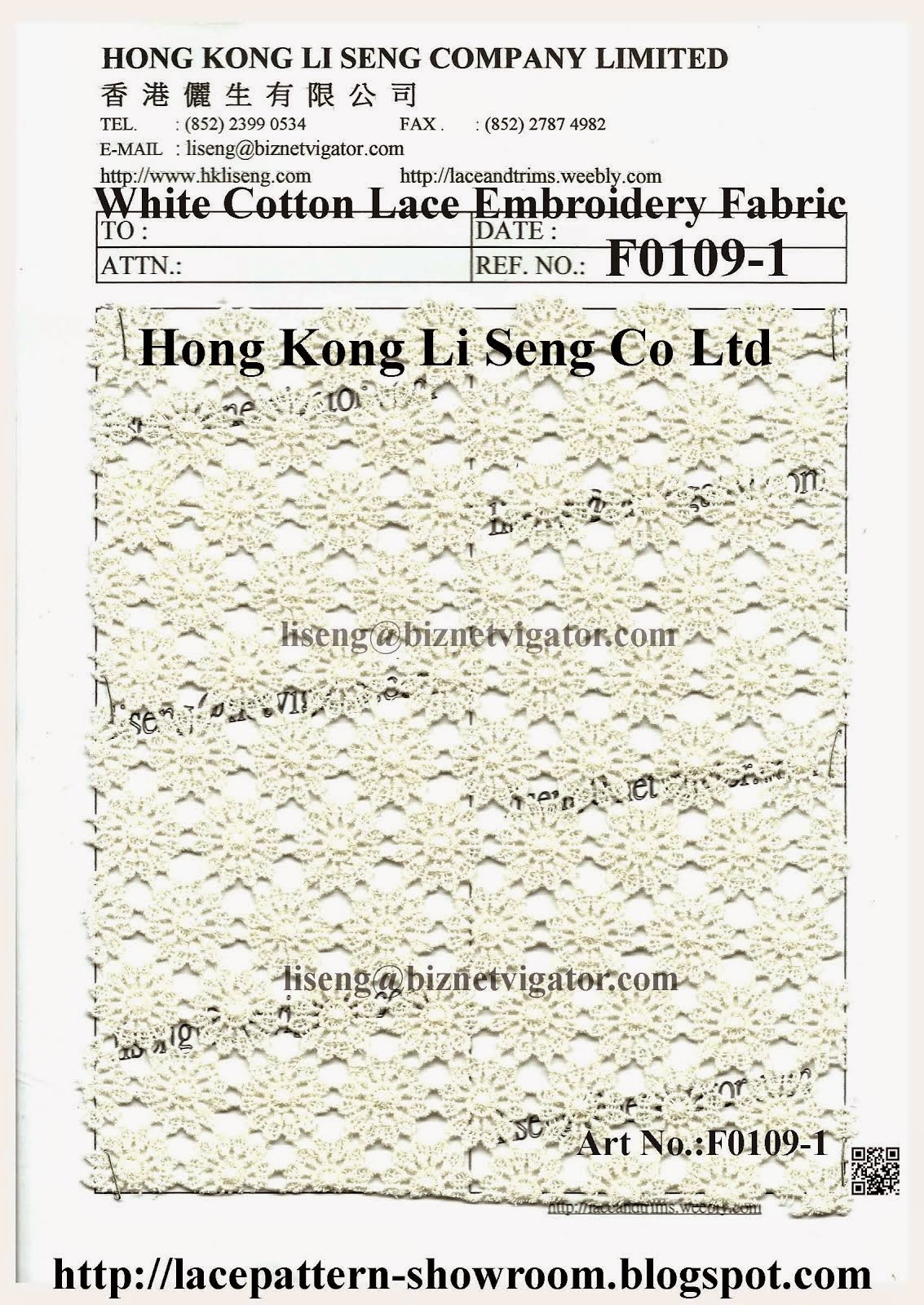 White Cotton Lace Embroidery Fabric Manufactory  - Hong Kong Li Seng Co Ltd