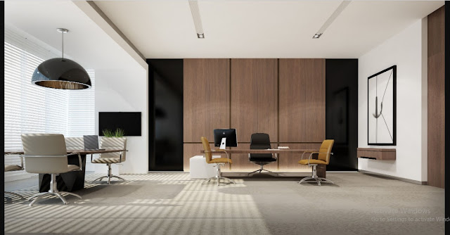 Interior Design Office with leather chair and wooden cabinet for manager room