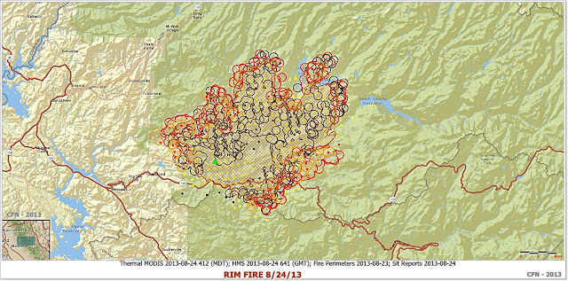 RIM FIRE PERIMETER AND HOT SPOT MAP 8-24-13 MORNING