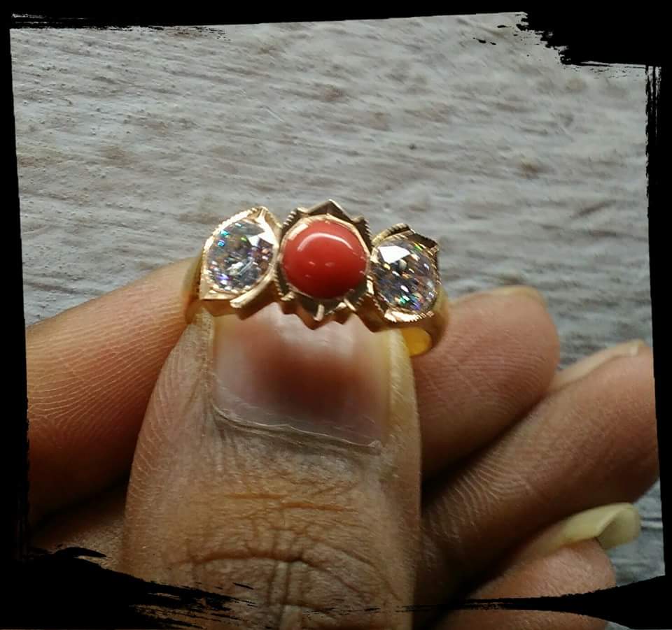 Buy Pure Impon Gold Design Daily Wear Red Coral Ring Design Indian Fashion  Jewellery