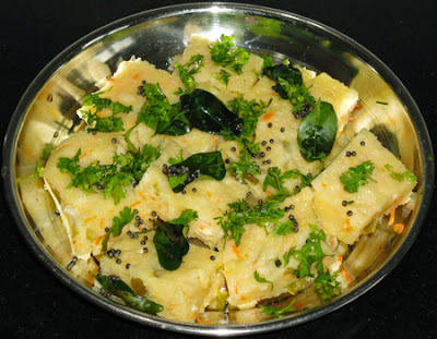 temper the dhokla and garnish with cilantro