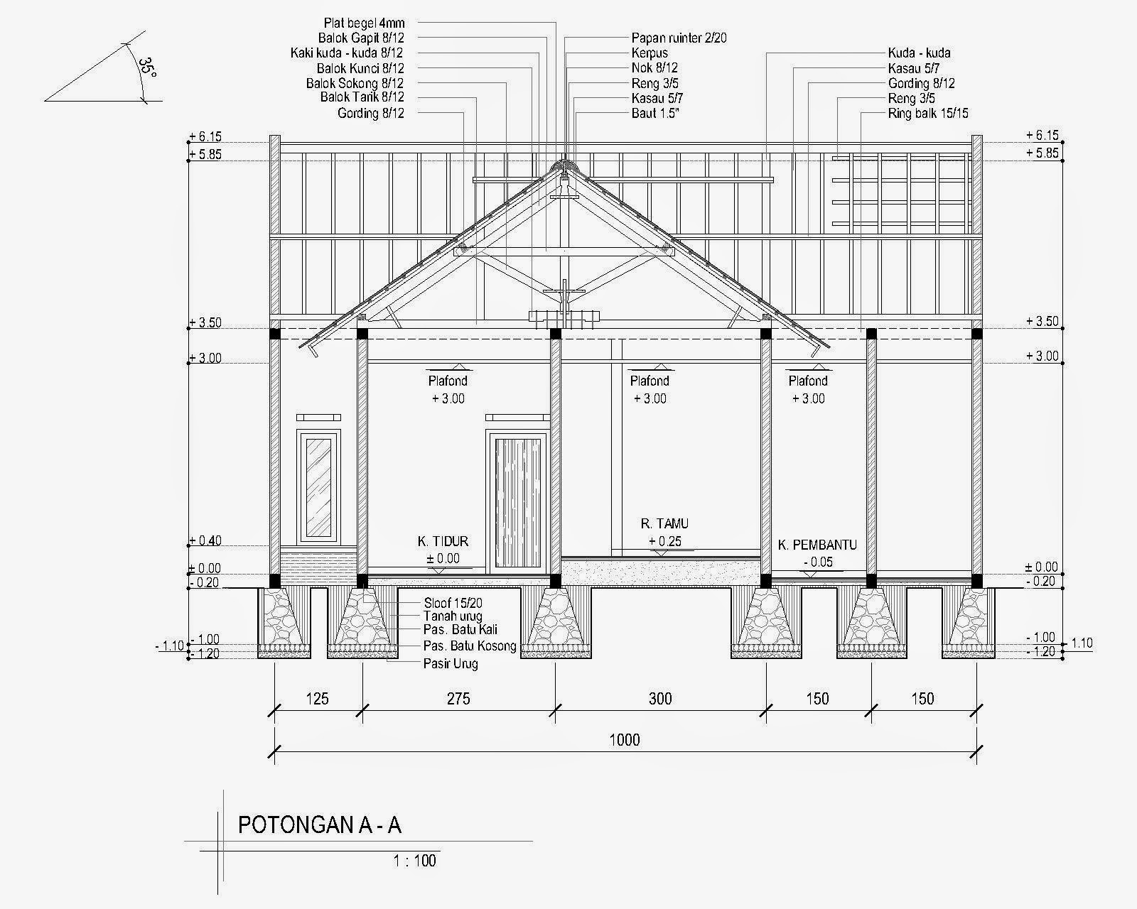 Contoh Gambar Potongan Rumah Minimalis Menggunakan Autocad Griya