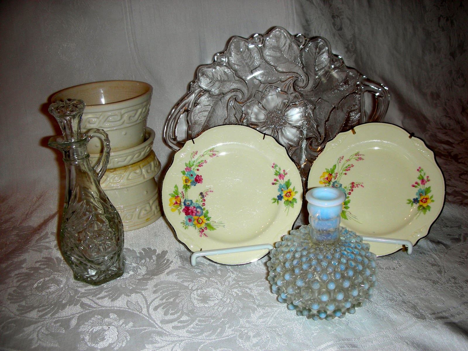 nice assortment of milk glass items.