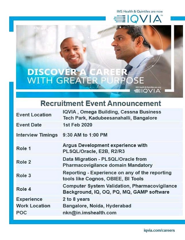 IQVIA | Walk-in at Bangalore on 1 Feb 2020