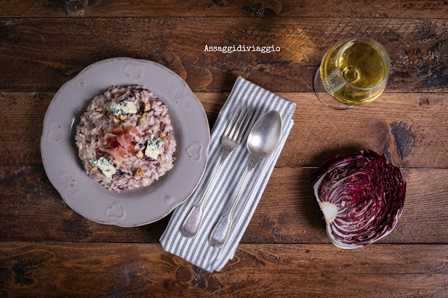 Risotto con radicchio, gorgonzola, speck e noci