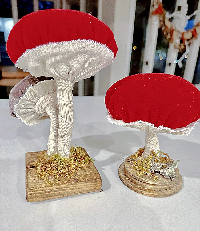 red velvet mushrooms on stand