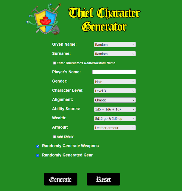 Dungeon Crawl Classics Thief Generator