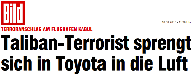 Taliban-Terrorist sprengt sich in Toyota in die Luft