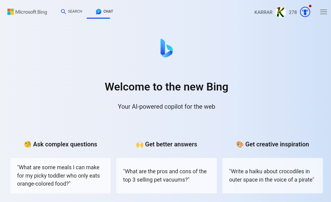 search Does Bing have an AI chatbot?