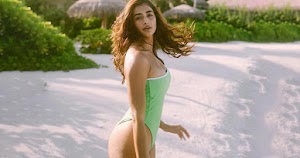 pooja hegde green swimsuit sexy body