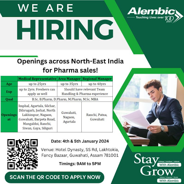 Alembic Pharma Walk In Interview For Fresher and Experienced For North-East India for Pharma sales