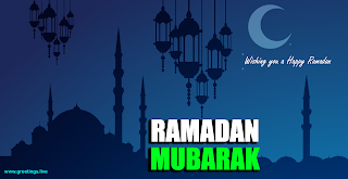 Eid Ramadan Mubarak  wishing a happy ramadan hanging lanterns mosque crescent moon