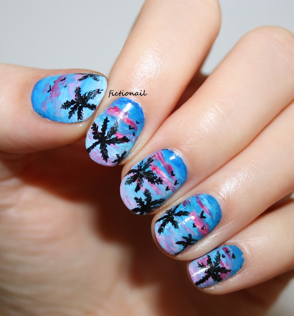 Tropical Sunset Palm Trees Nail Art