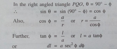 Putting the value of sinθ , dl ,  and  r  in eq ( i ) ,