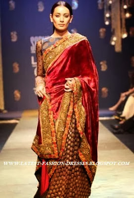 FASHION SHOW MODEL IN RED VELVET SAREE