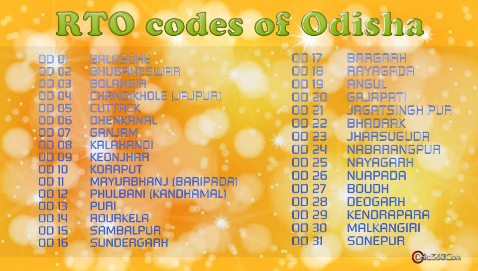 RTO codes of Odisha