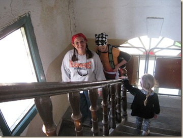 rickety wooden staircase leading to roof top of Petra