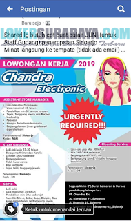 Loker Surabaya Terbaru di Chandra Electronic Mei 2019