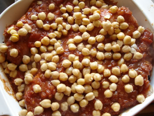 fish topped with chickpeas 