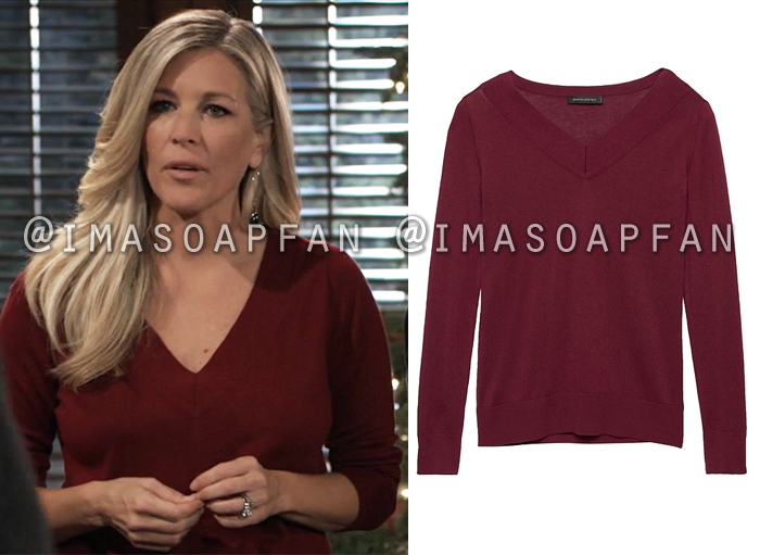 Carly Corinthos, Laura Wright, Dark Red V-Neck Sweater, General Hospital, GH