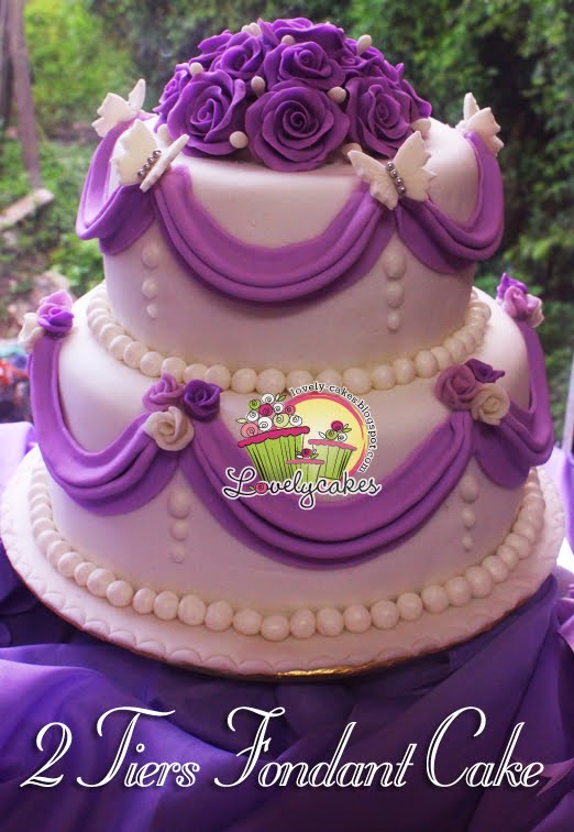 Purple Wedding Cake 2 Tiers Fondant Wedding Cake