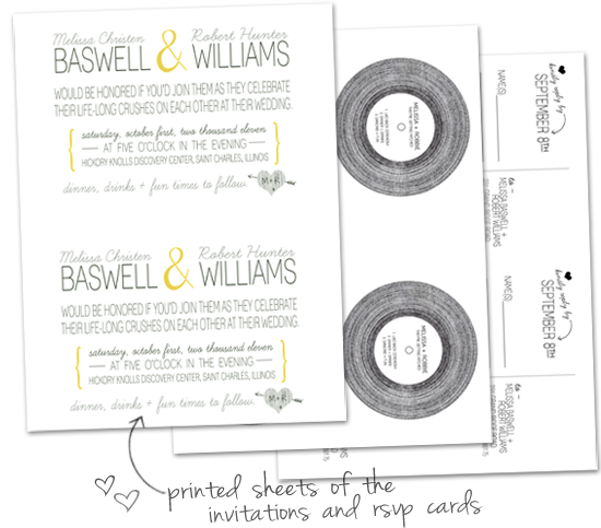 The design on the front of the RSVP cards featured a vinyl record with our