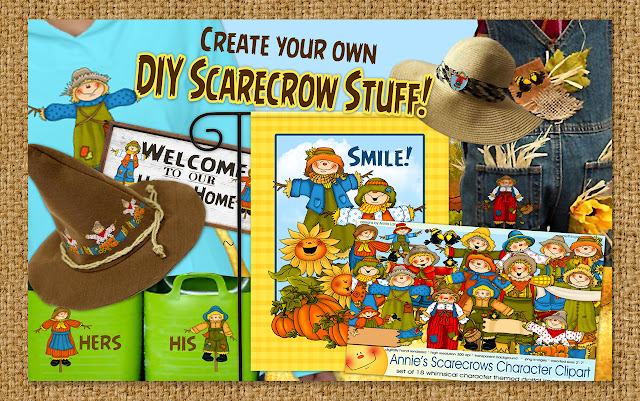 Download Annie Lang's cheerful Scarecrows Character clipart collection and make Autumn happen from Creative Market