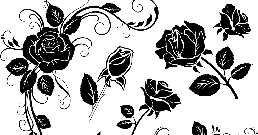 Free Vector がらくた素材庫 手描き風薔薇のシルエット Handpainted Roses Flowers Vector イラスト素材